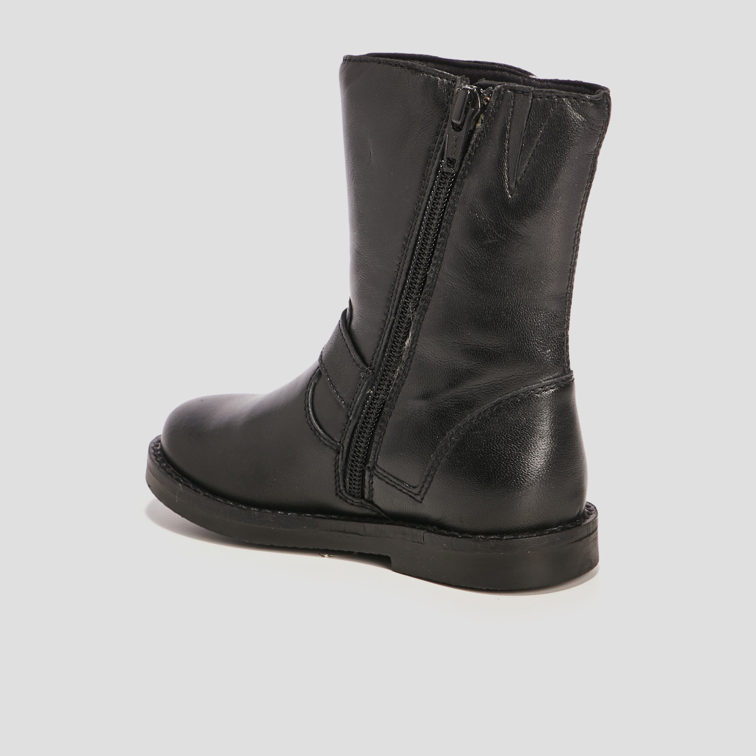 Bottes zippées en cuir noir fille | La Halle