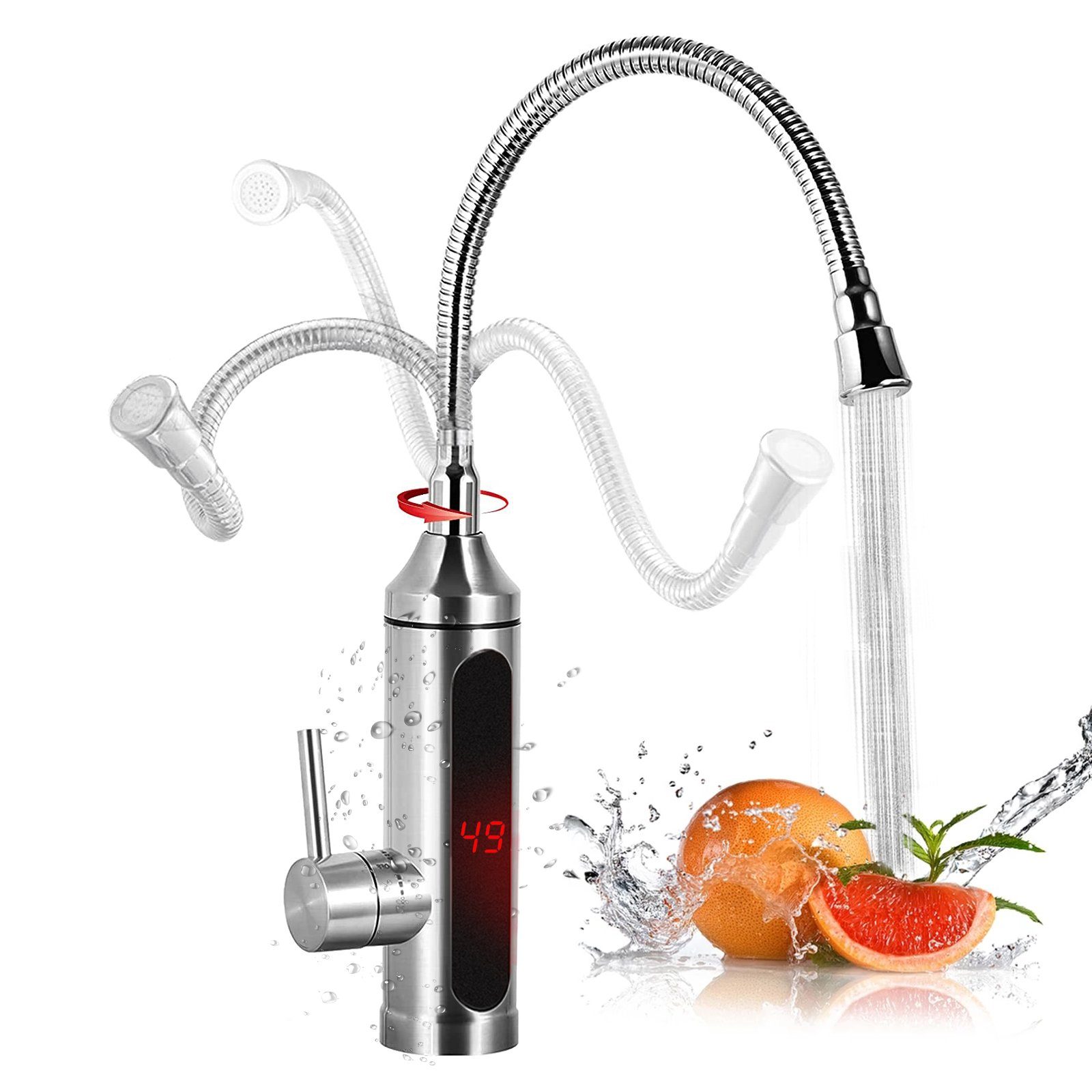 TWSOUL Durchlauferhitzer 3000W Elektrisch Wasserhahn mit Durchlauferhitzer, 30,00 °C, max 60,00 °C
