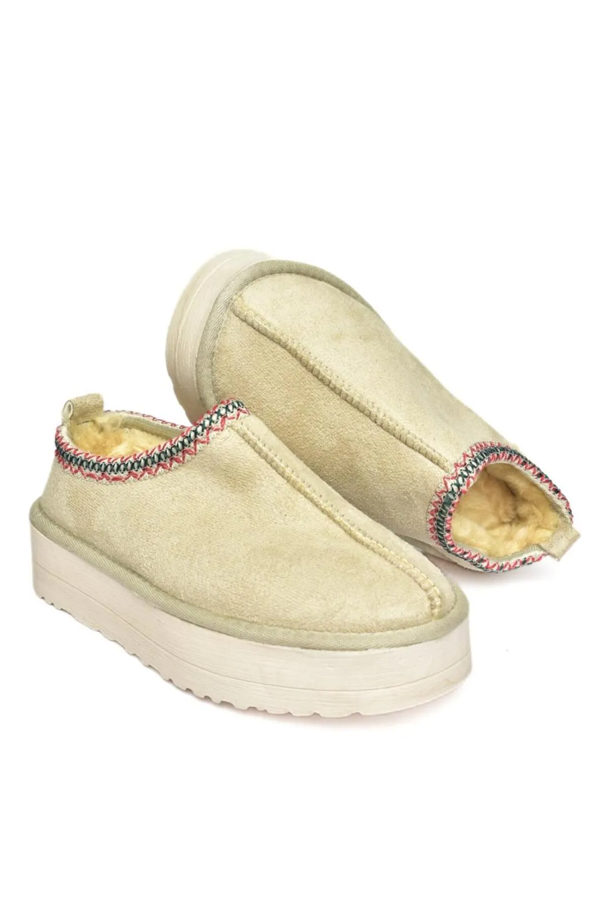 Fox Shoes  R612047302 Beige Wildleder-Damenhausschuhe mit dicker Sohle und haariger Innenseite