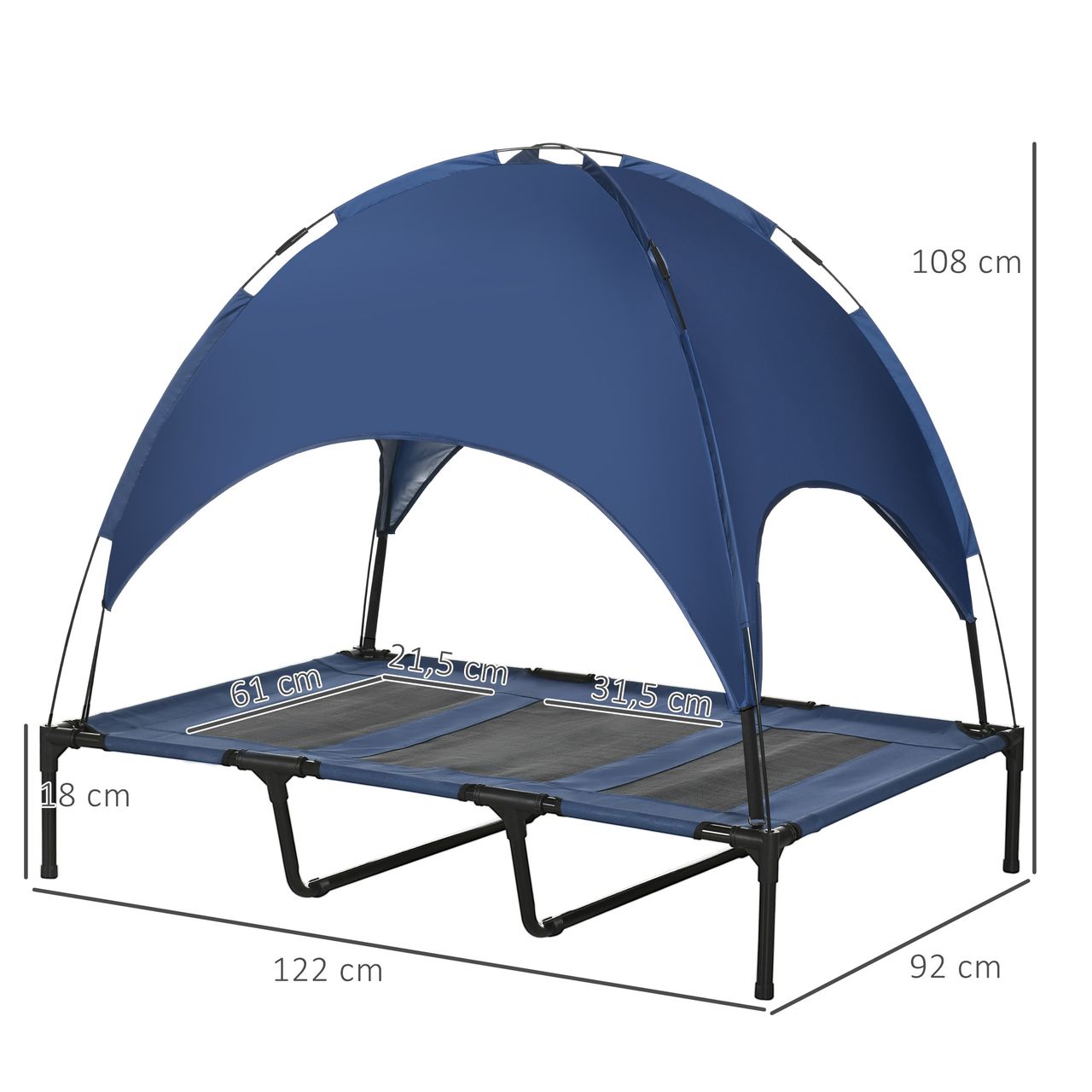 PawHut Haustierbett mit Baldachin Erhöhtes Hundebett Hundeliege outdoor Dunkelblau