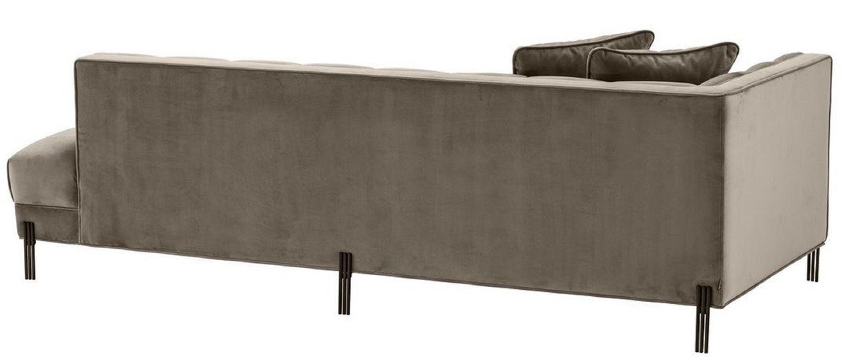 Casa Padrino Loungesofa Luxus Lounge Sofa Greige / Schwarz 223 x 95 x H. 68 cm - Linksseitiges Wohnzimmer Sofa mit edlem Samtsoff und 2 Kissen