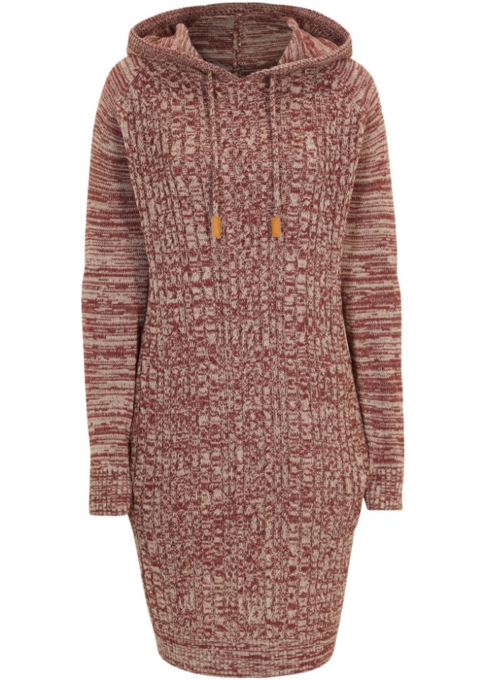 Kapuzen-Strickkleid mit Zopfmuster