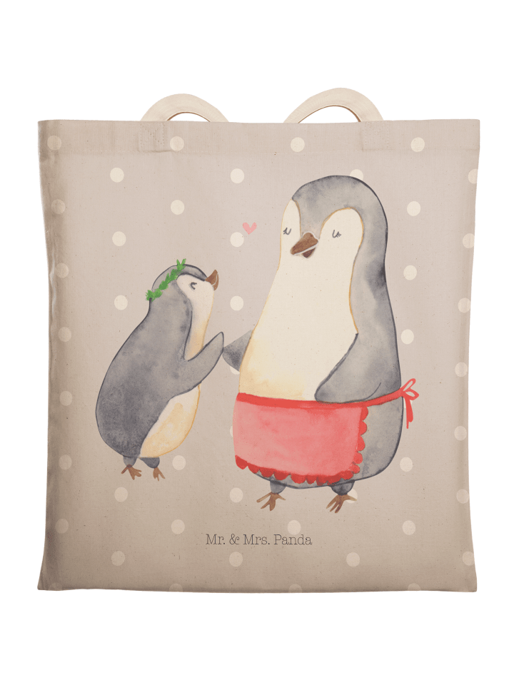 Mr. & Mrs. Panda Einkaufstasche Pinguin mit Kind ohne Spruch in Grau Pastell günstig kaufen onesize