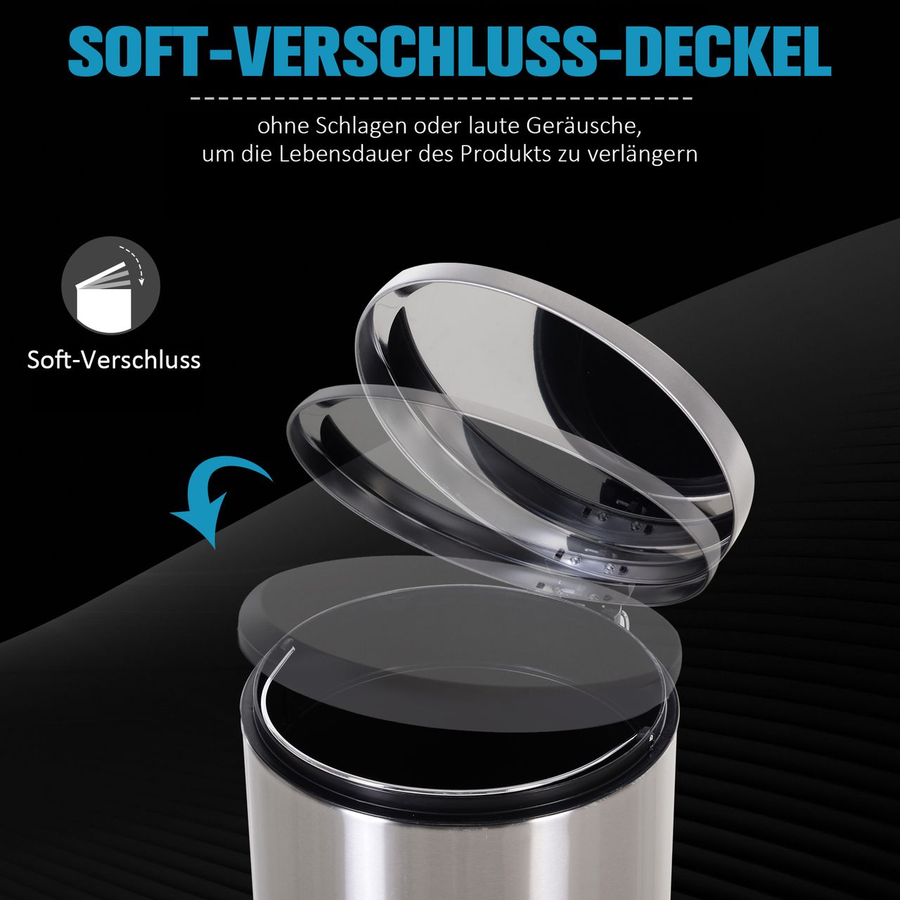HOMCOM Abfalleimer Mülleimer Treteimer mit Inneneimer 30 L Soft Schließen Edelstahl PP Ø29,2 x H62,5 cm