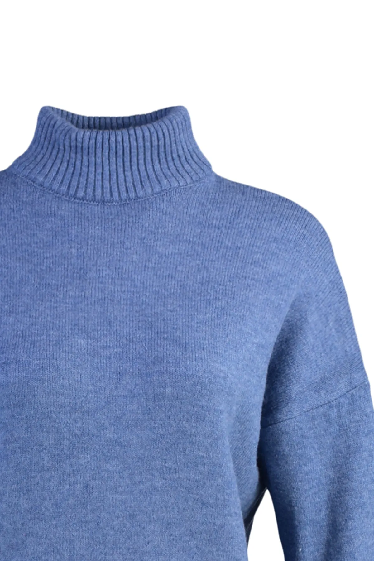 Trendyol Collection  Blauer, weich strukturierter Strickpullover mit Stehkragen und weiter Passform TWOAW23KZ00469