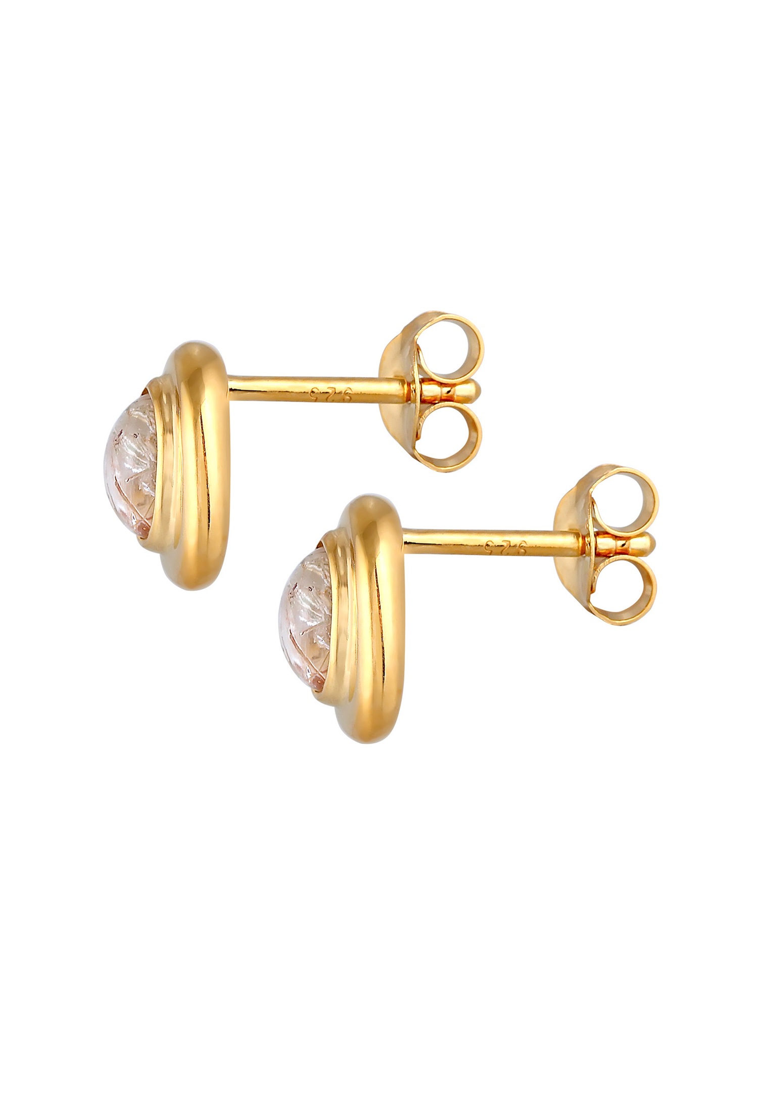 Orecchini a lobo da donna Elli PREMIUM, eleganti e organici, con pietra preziosa di quarzo, in argento sterling 925 placcato oro.