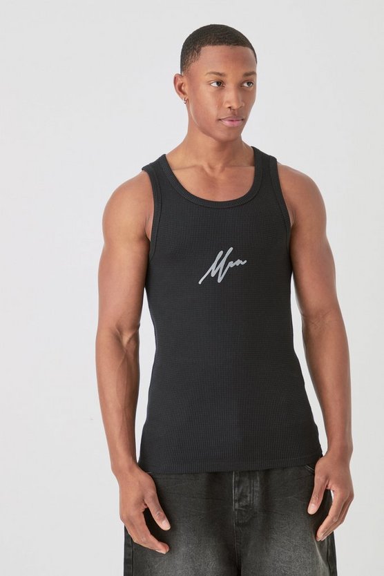 Besticktes Man Tanktop in Waffeloptik