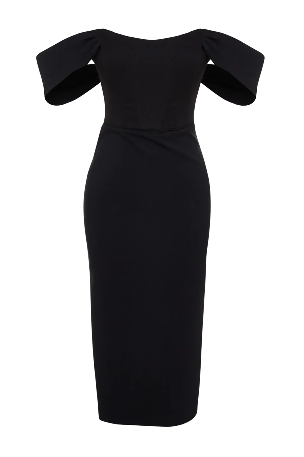 Trendyol Collection  Schwarzes, figurbetontes, gewebtes Korsett mit detailliertem, elegantem Abendkleid TPRSS22EL00097