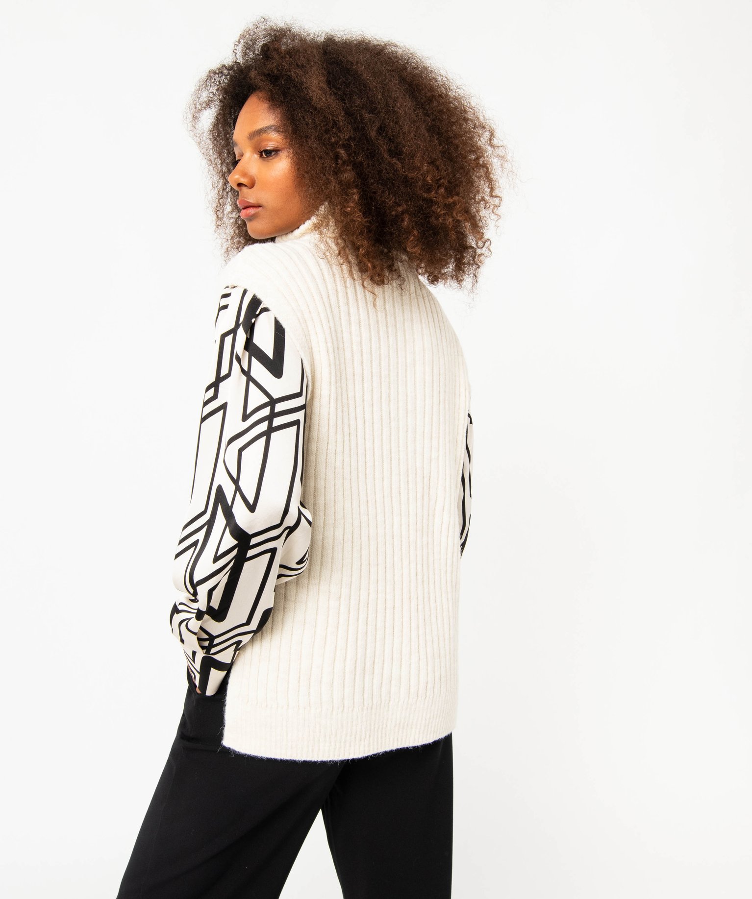 Pull sans manches à col roulé femme ecru | GEMO