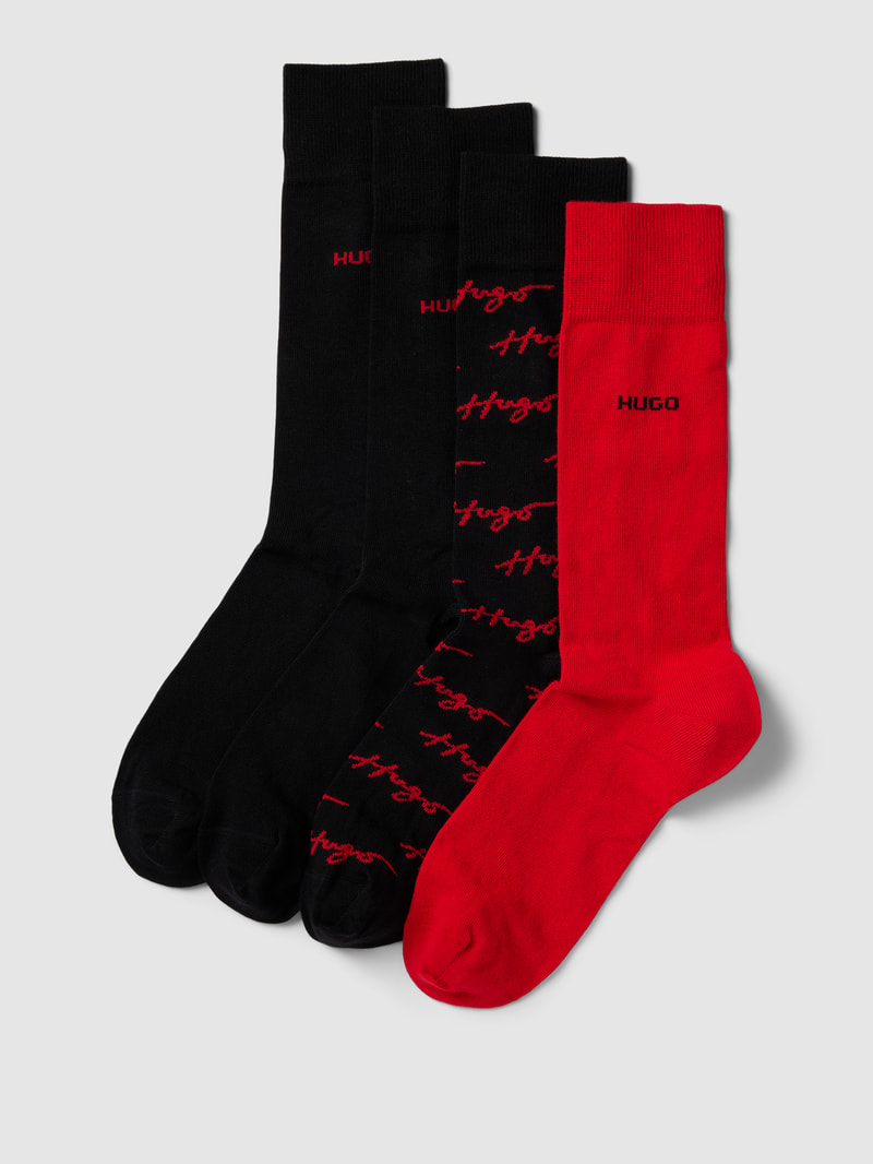 Socken mit Label-Stitching im 4er-Pack in schwarz