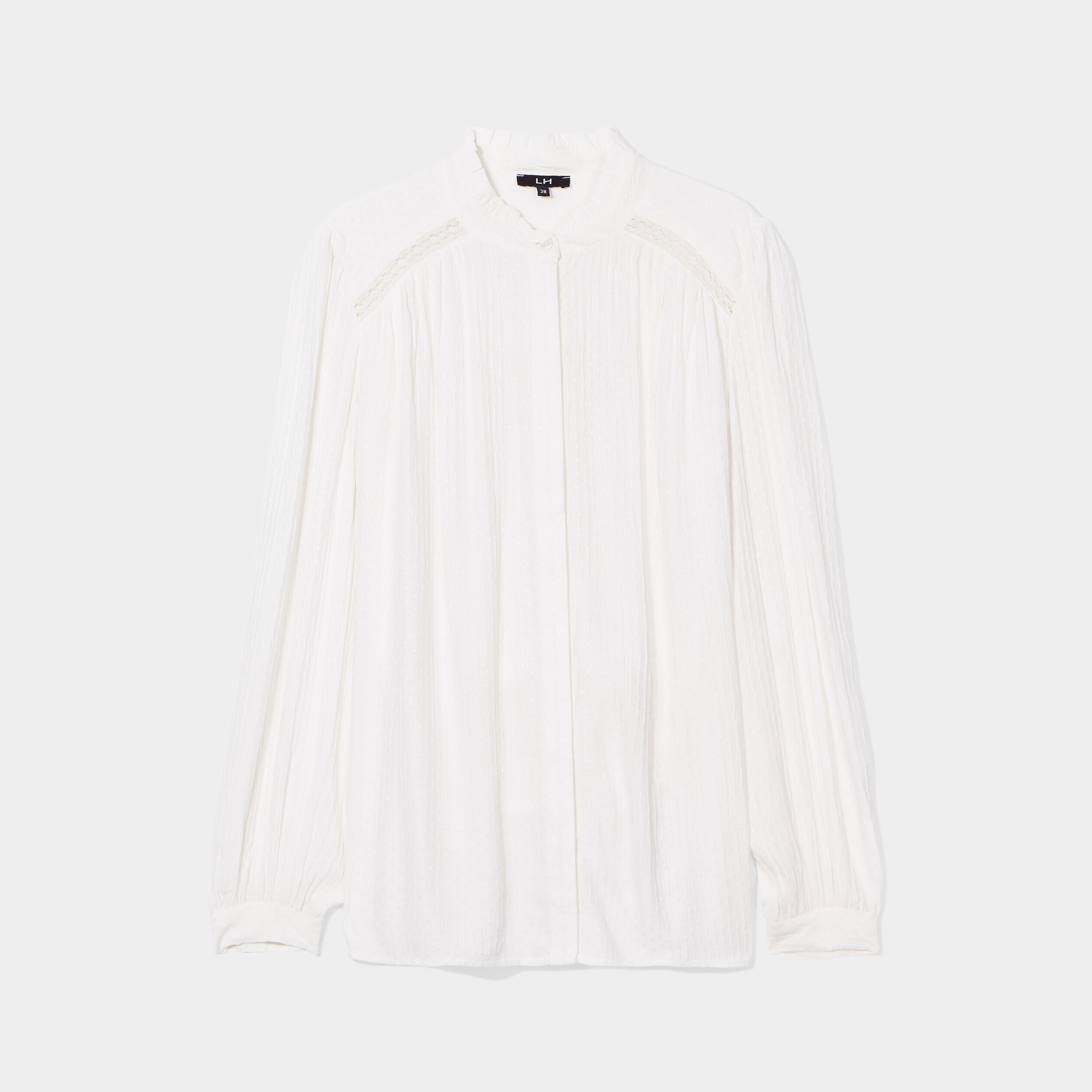 Chemise col mao à plumetis blanc femme | La Halle