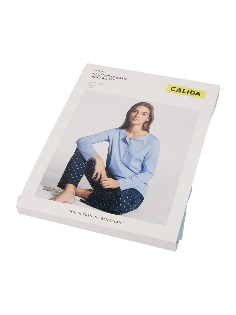 Modern Fit Pyjama aus Supima-Baumwolle Modell 'Night Lovers' in dunkelblau