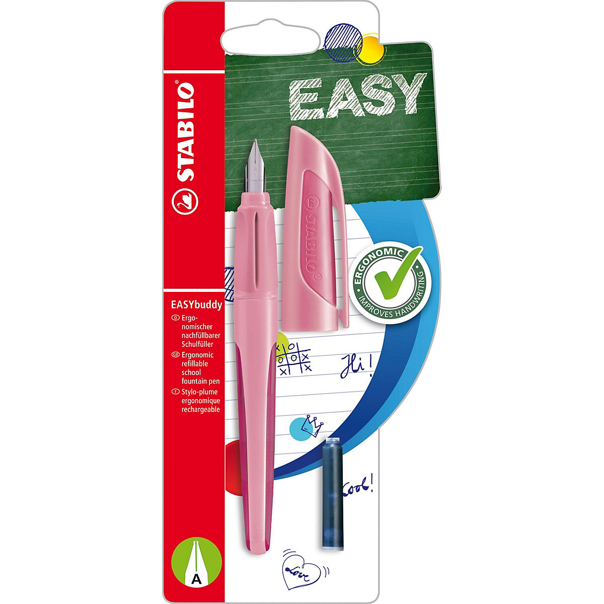 Schulfüller EASYbuddy A-Feder Pastel Rosiges Rouge, inkl. Patrone