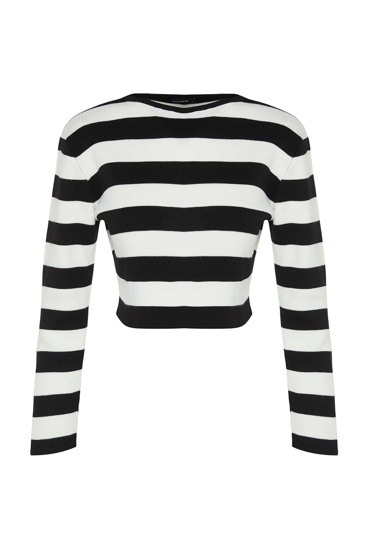 Trendyol Collection  Schwarzer kurzer Basic-Strickpullover mit Streifen TWOAW23KZ00034
