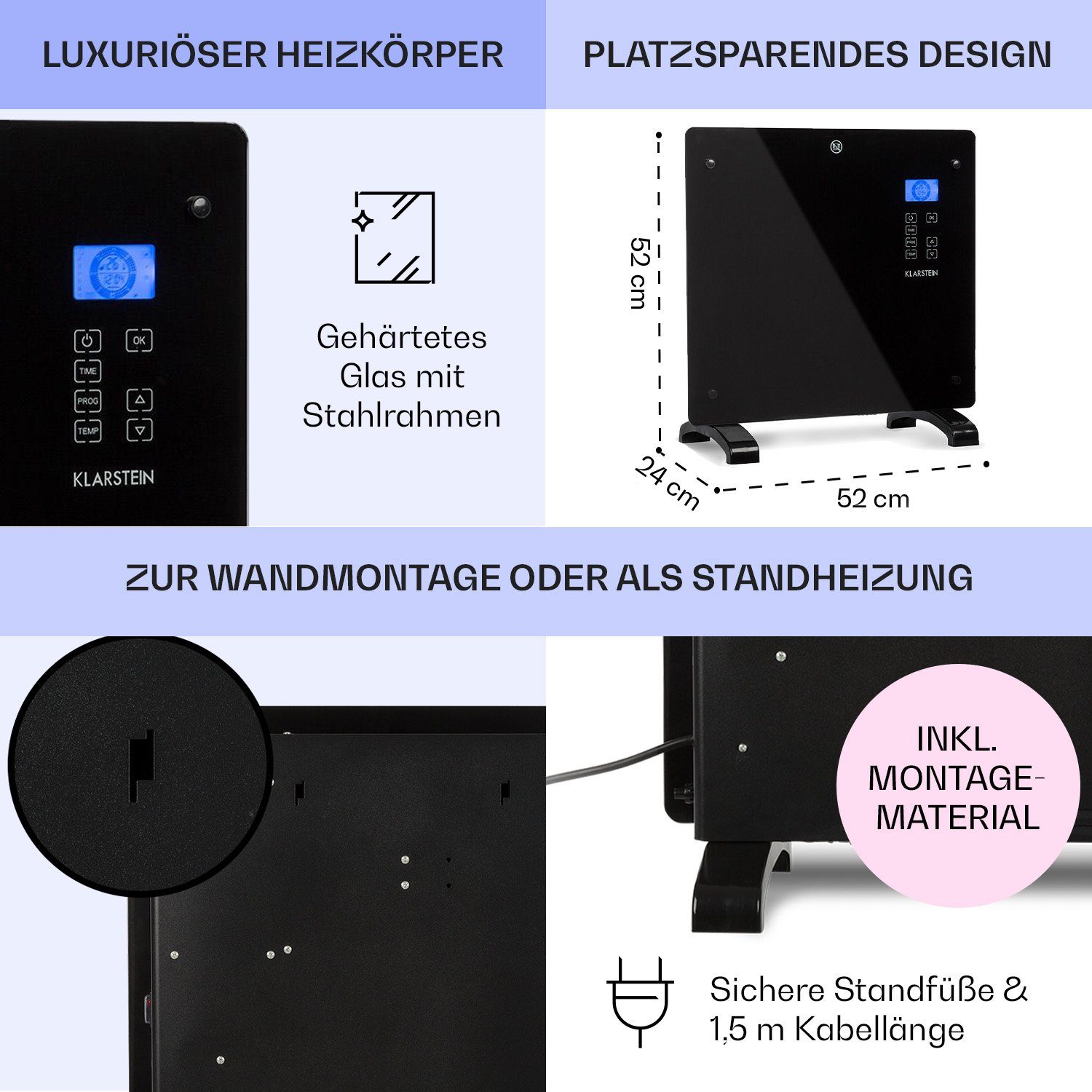 Klarstein Heizstrahler Norderney, 1000 W, Konvektorheizung elektrisch Elektrokoheizung energiesparend Heizkörper