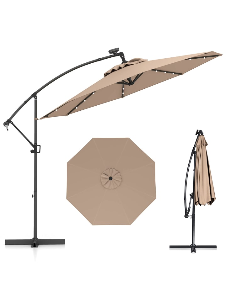 COSTWAY 300cm Sonnenschirm mit LED-Solar-Beleuchtung in Braun günstig kaufen onesize