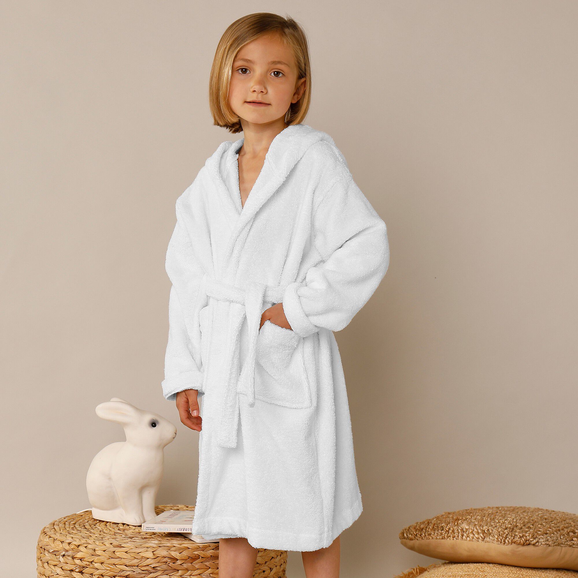 Peignoir de bain enfant lapin à capuche éponge coton