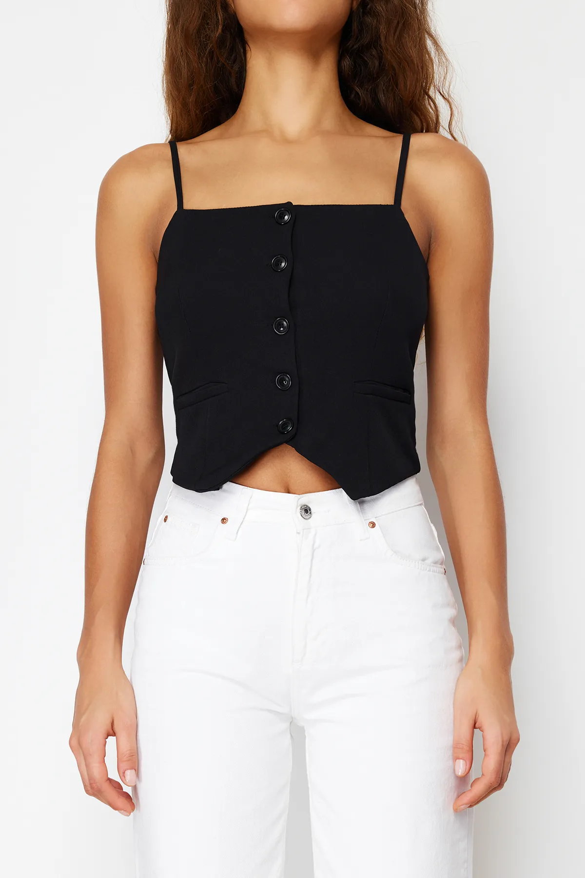 Trendyol Collection  Schwarze geknöpfte gewebte Bluse TWOSS24BZ00333