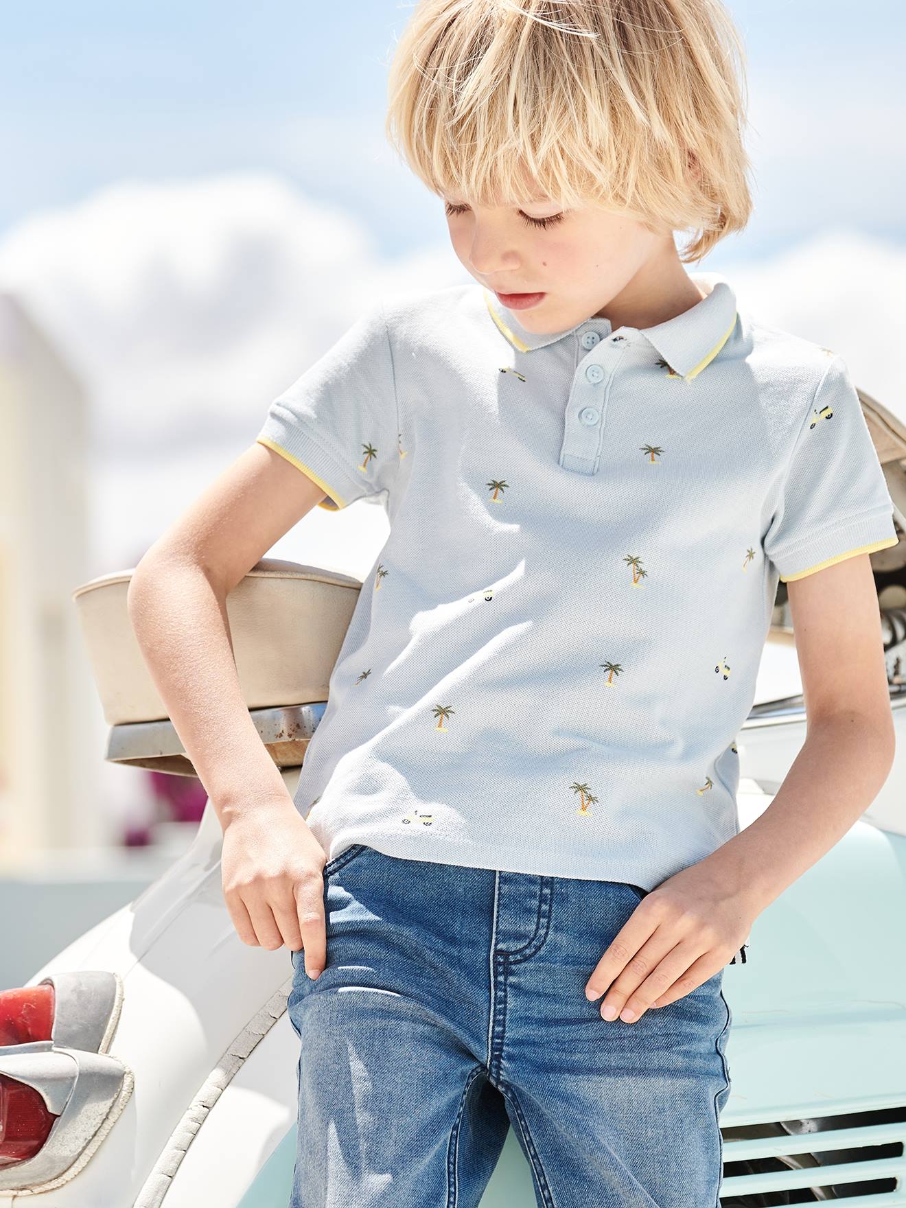 Vertbaudet Jungen Poloshirt, Pikee Oeko-Tex - wollweiß