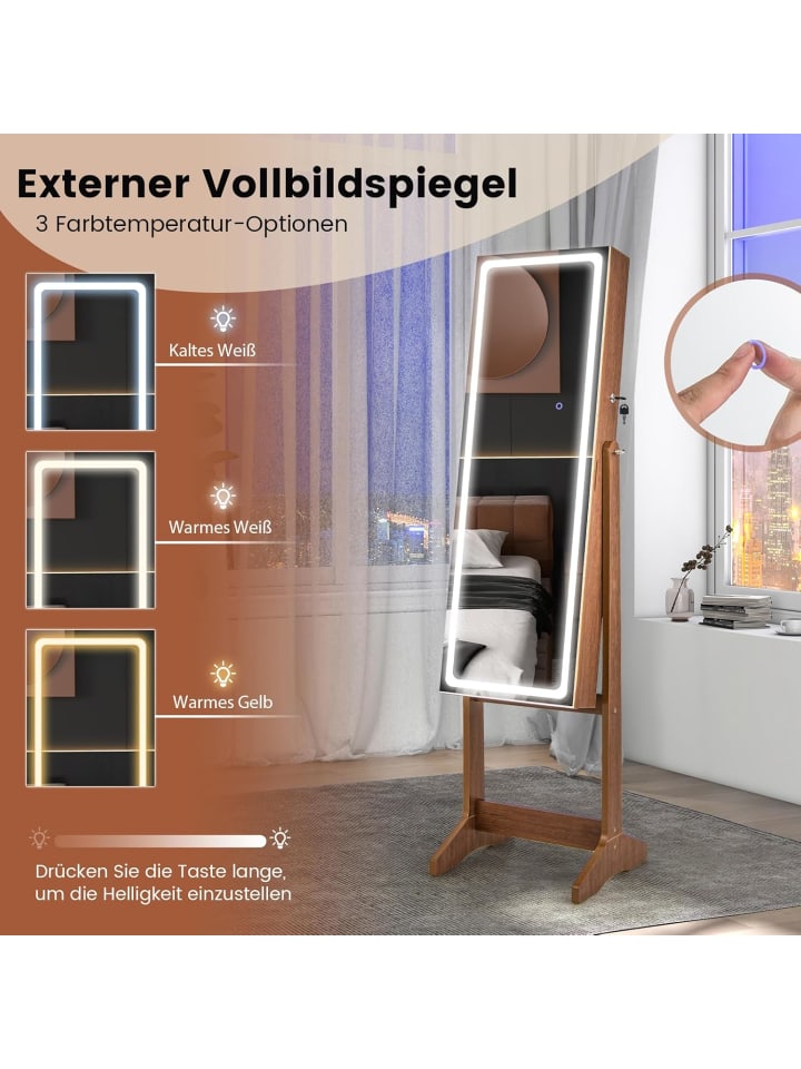 COSTWAY Schmuckschrank mit LED in Braun günstig kaufen onesize