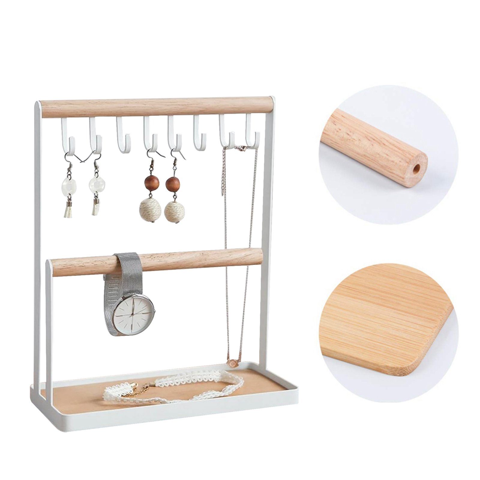 TWSOUL Schmuckständer Schmuckhalter mit Holztablett und Haken