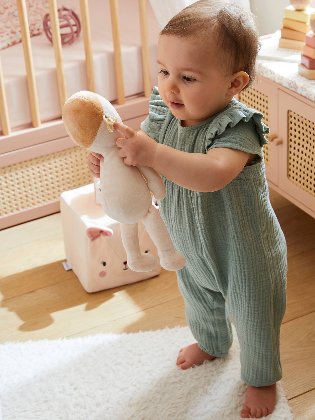 Combinaison bébé en gaze de coton vert sauge