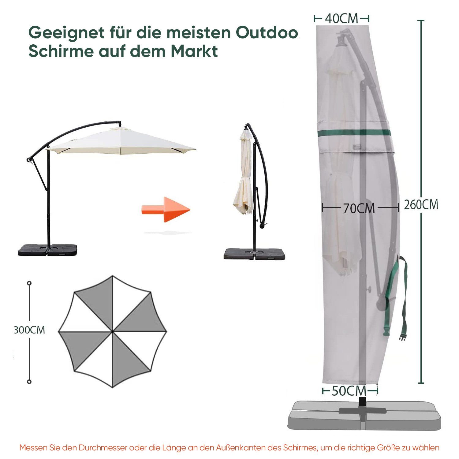 Sekey Sonnenschirm-Schutzhülle Ampelschirm Abdeckhauben Sonnenschirm, aus Polyester, bis Ø 300 cm, Winterfest, Wasserabweisend, Wetterfest, Robust, Reißfest