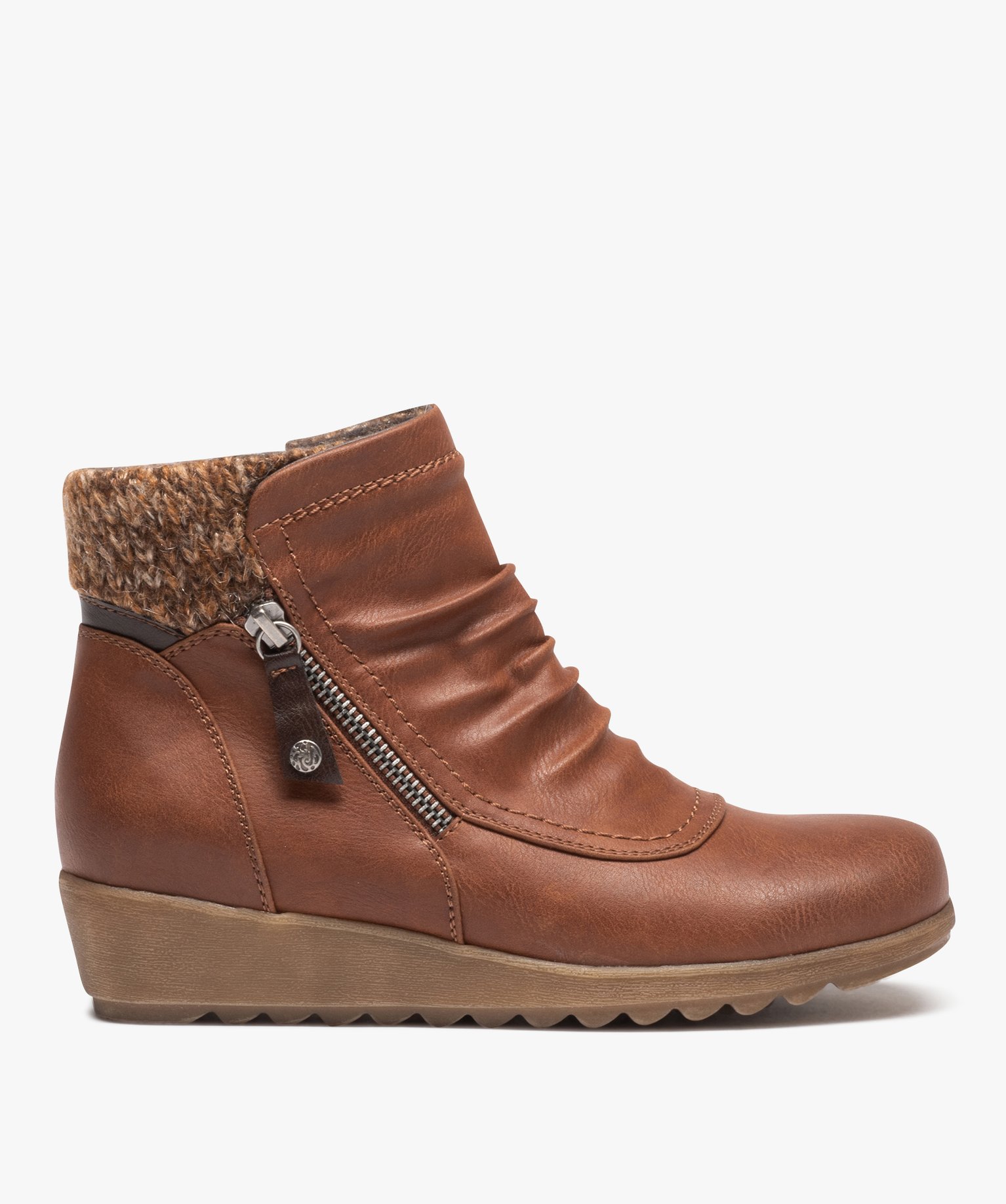 Boots femme confort unies à zip et col chaussette camel | GEMO
