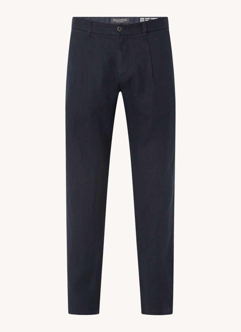 Pantaloni chino Marc O'Polo Osby din in, cu croială plisată și croială mulată