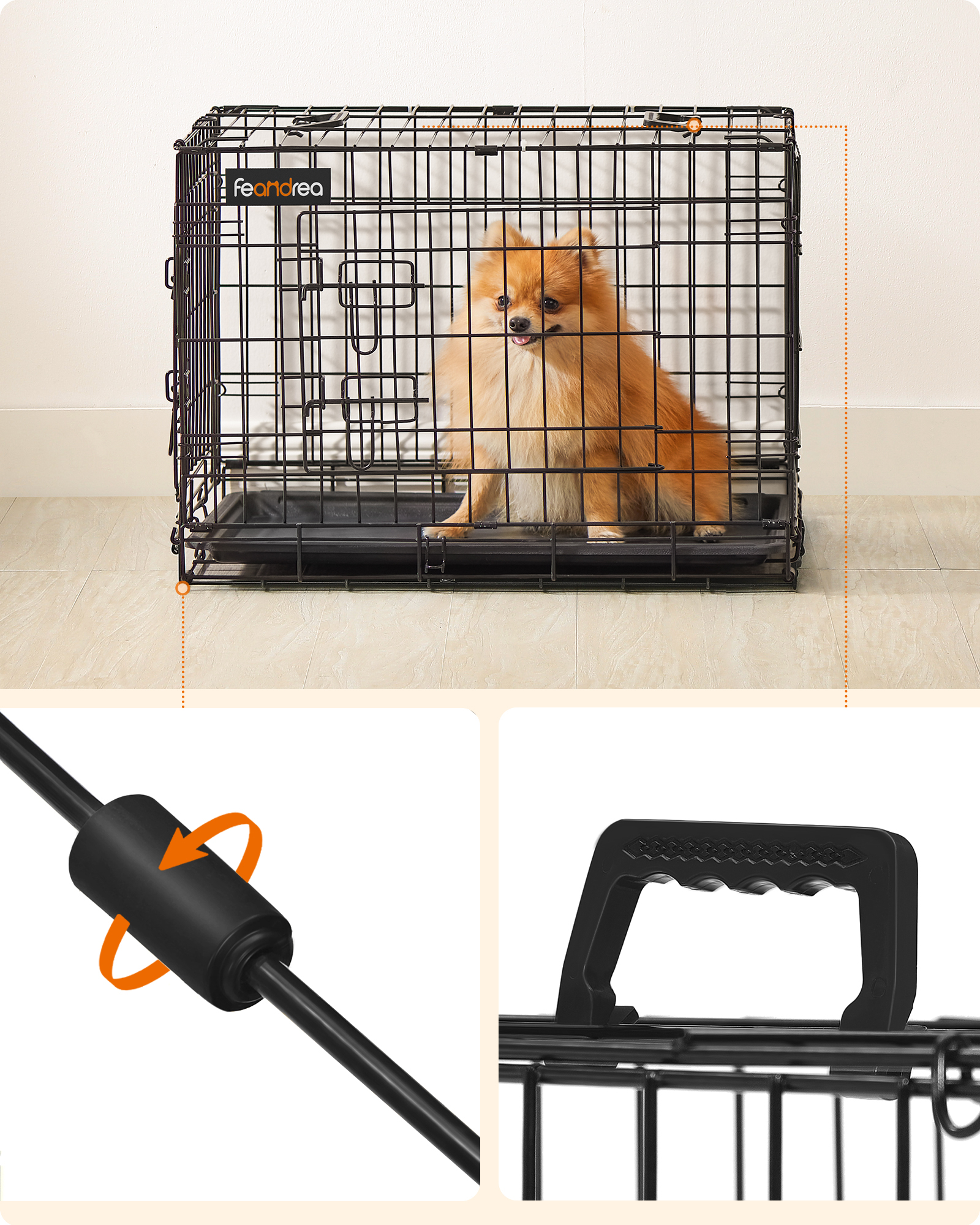 FEANDREA Transportboxen & Gitterboxen FEANDREA S-XXL Hundekäfig mit 2 Türen 61 cm, 43,5 cm, 50,5 cm