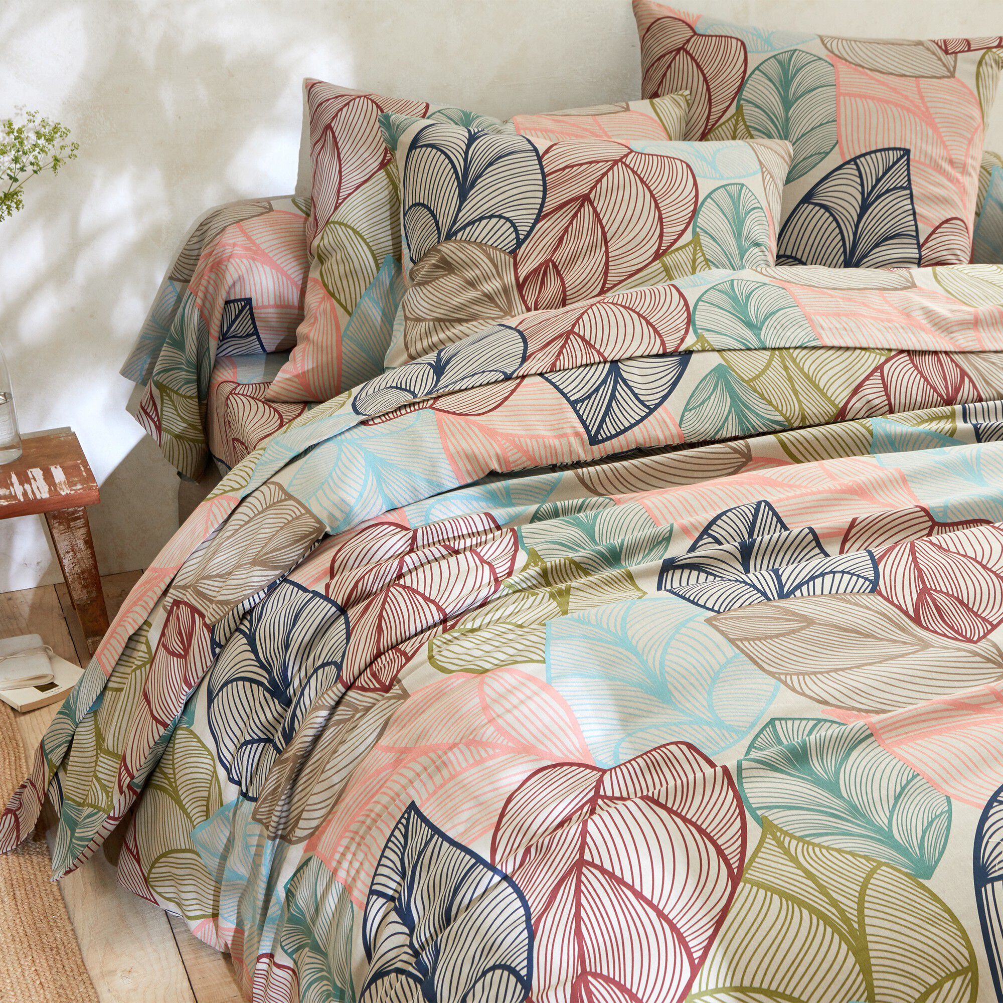 Linge de lit Elsa en polycoton à motifs feuilles