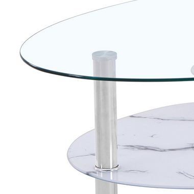HOOZ Couchtisch 98x55cm Klar Glas mit Ablagen in Marmorweiß (Packung, 1-St., 1 Tisch), mit Ablagefächern