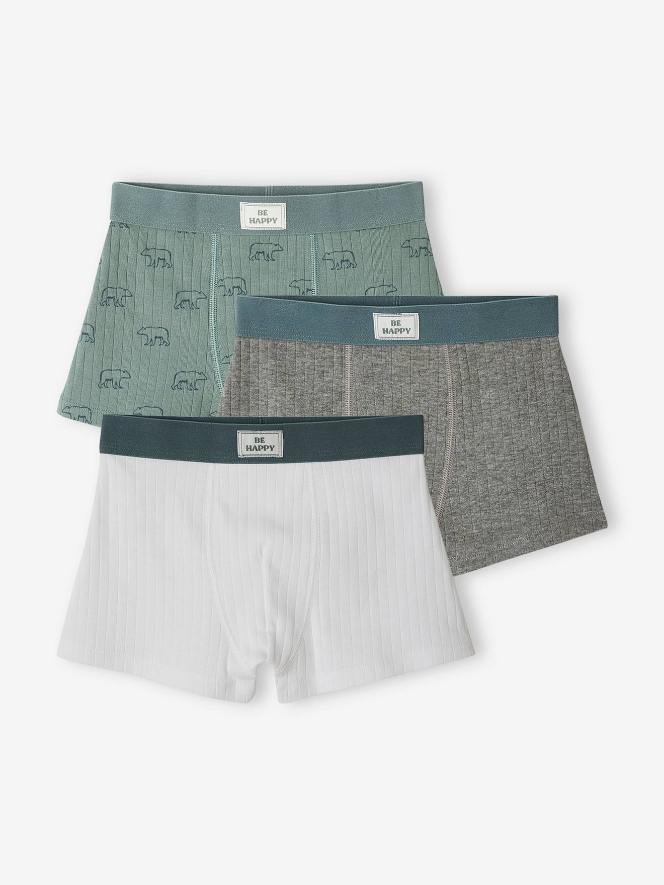 Lot de 3 boxers ours en maille côtelée garçon vert émeraude