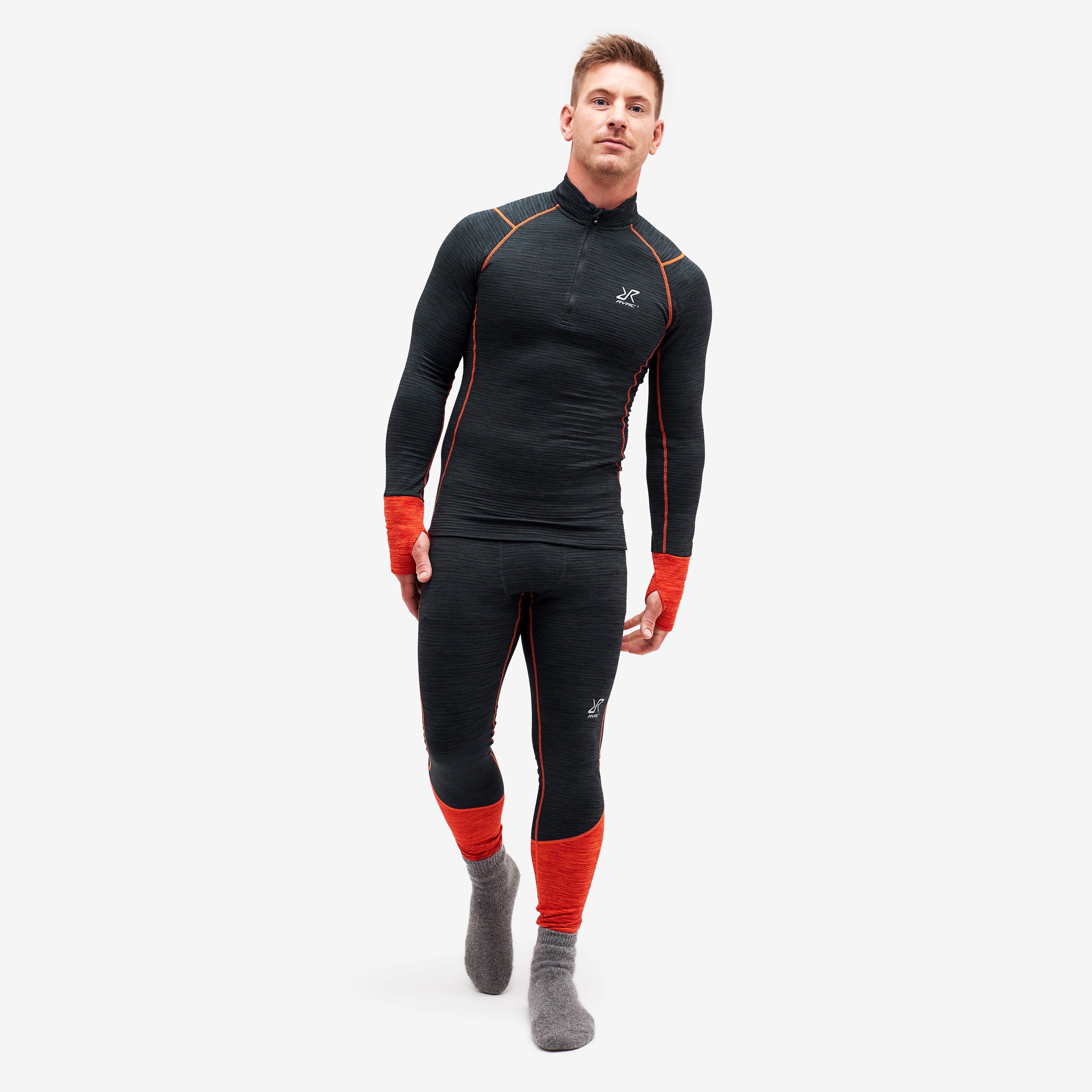 Hiball Waffle Base Layer Set Homme Black/Flame