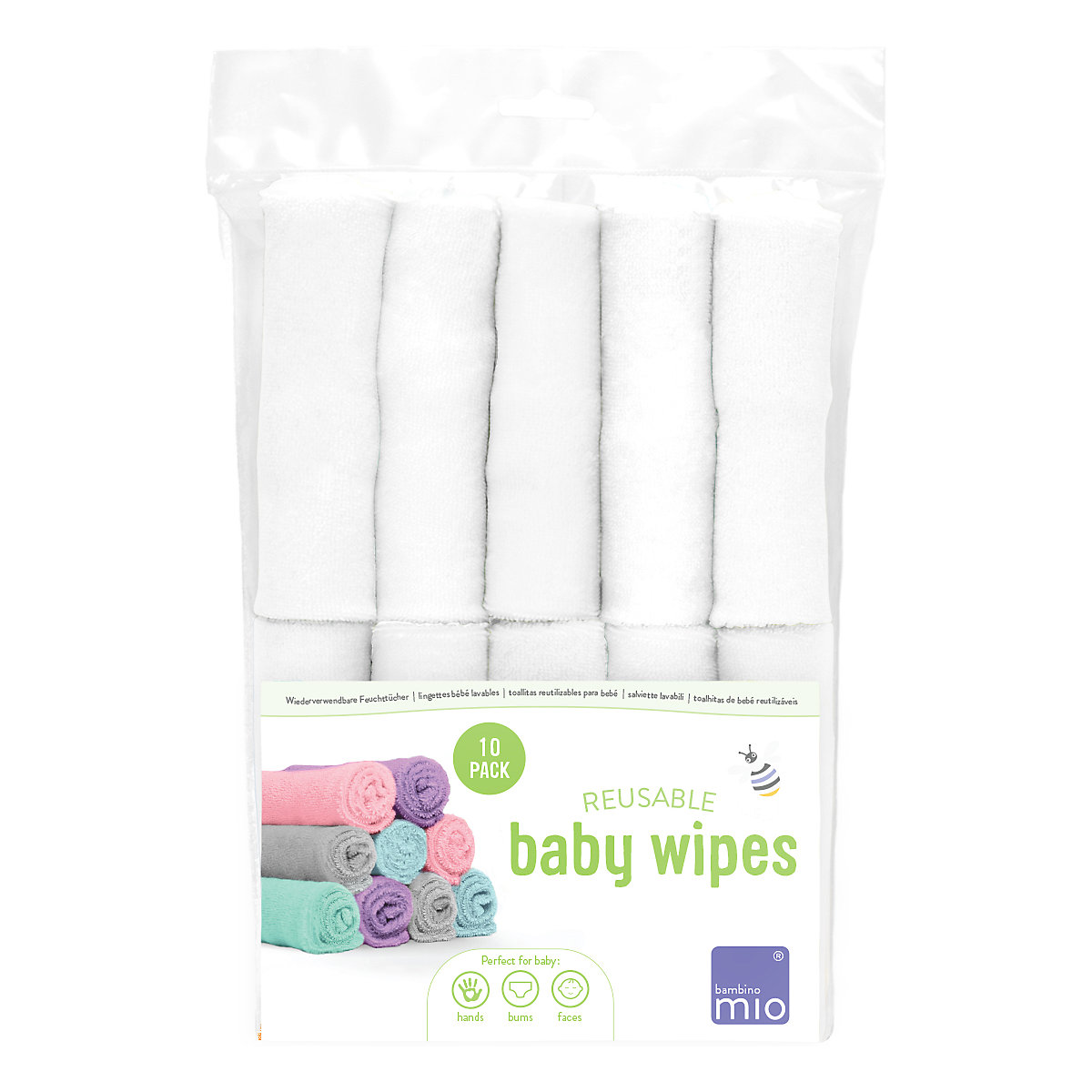 Bambino Mio, Wiederverwendbare Feuchttücher, 10er Packung, Schnee