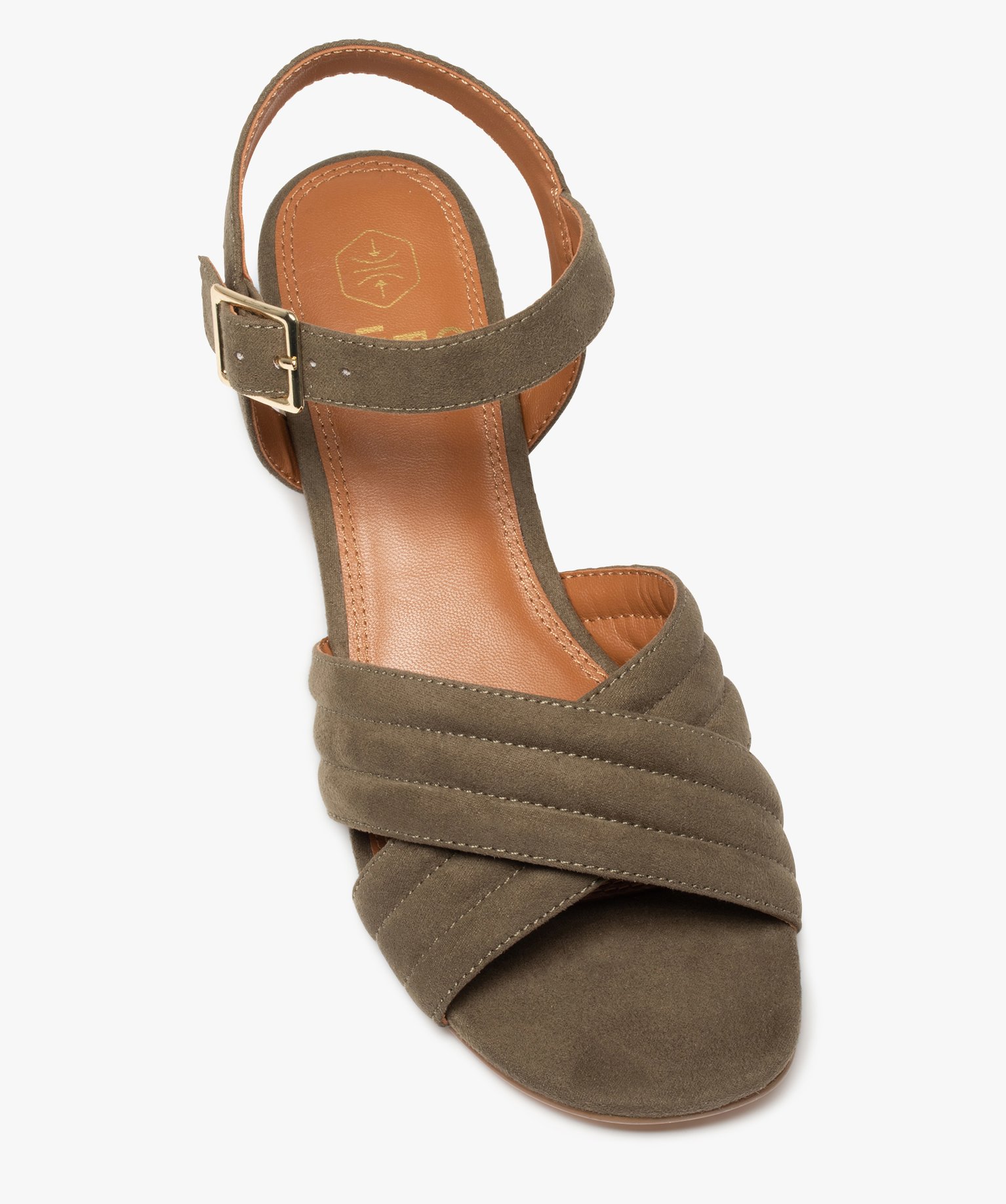 Sandales femme à brides matelassées en suédine et petit t... kaki | GEMO