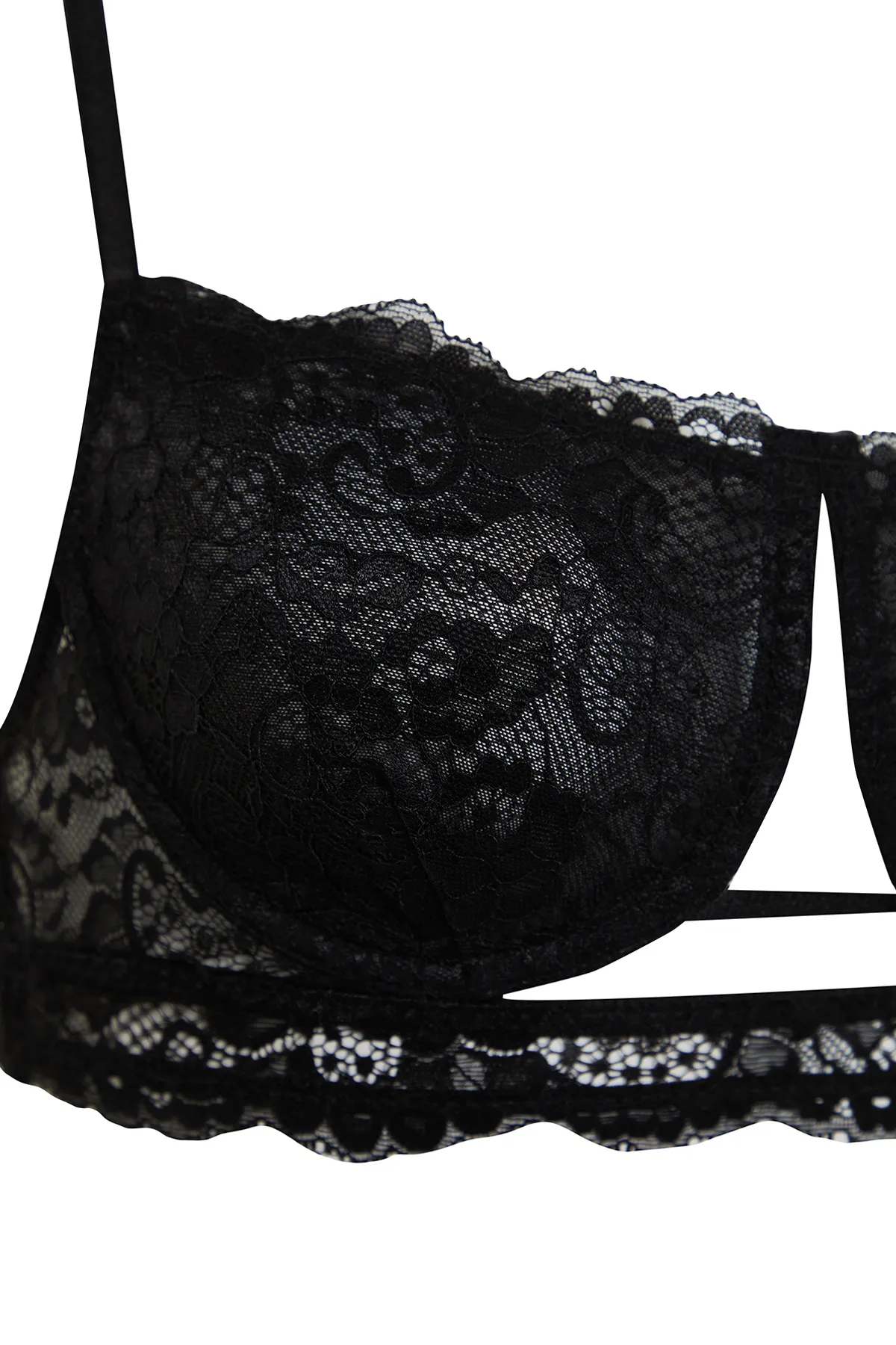 Trendyol Collection  Schwarzer Spitzen-Bustier-BH mit Trägern und ohne Kappe, Strick-BH THMSS24SU00034