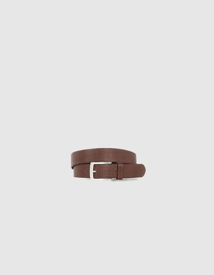 Ceinture marron cuir relief tressage Homme