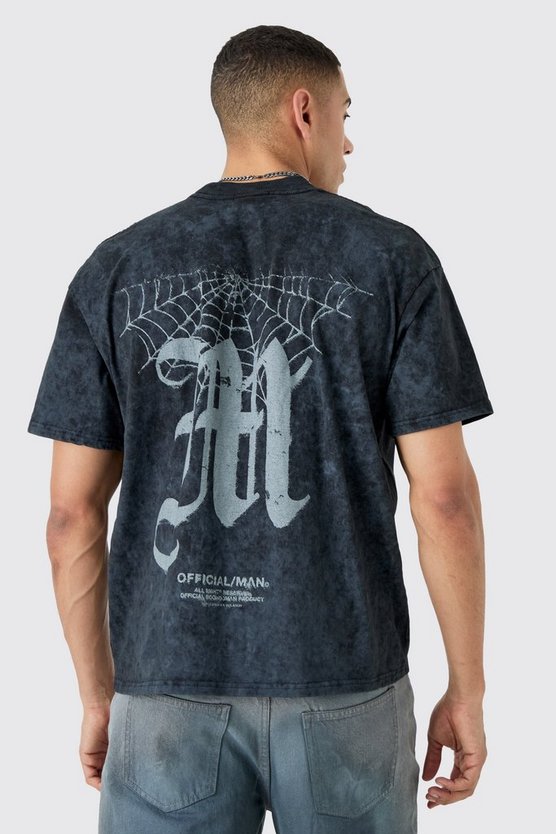 Kastiges Oversize T-Shirt mit Acid-Waschung und M-Print