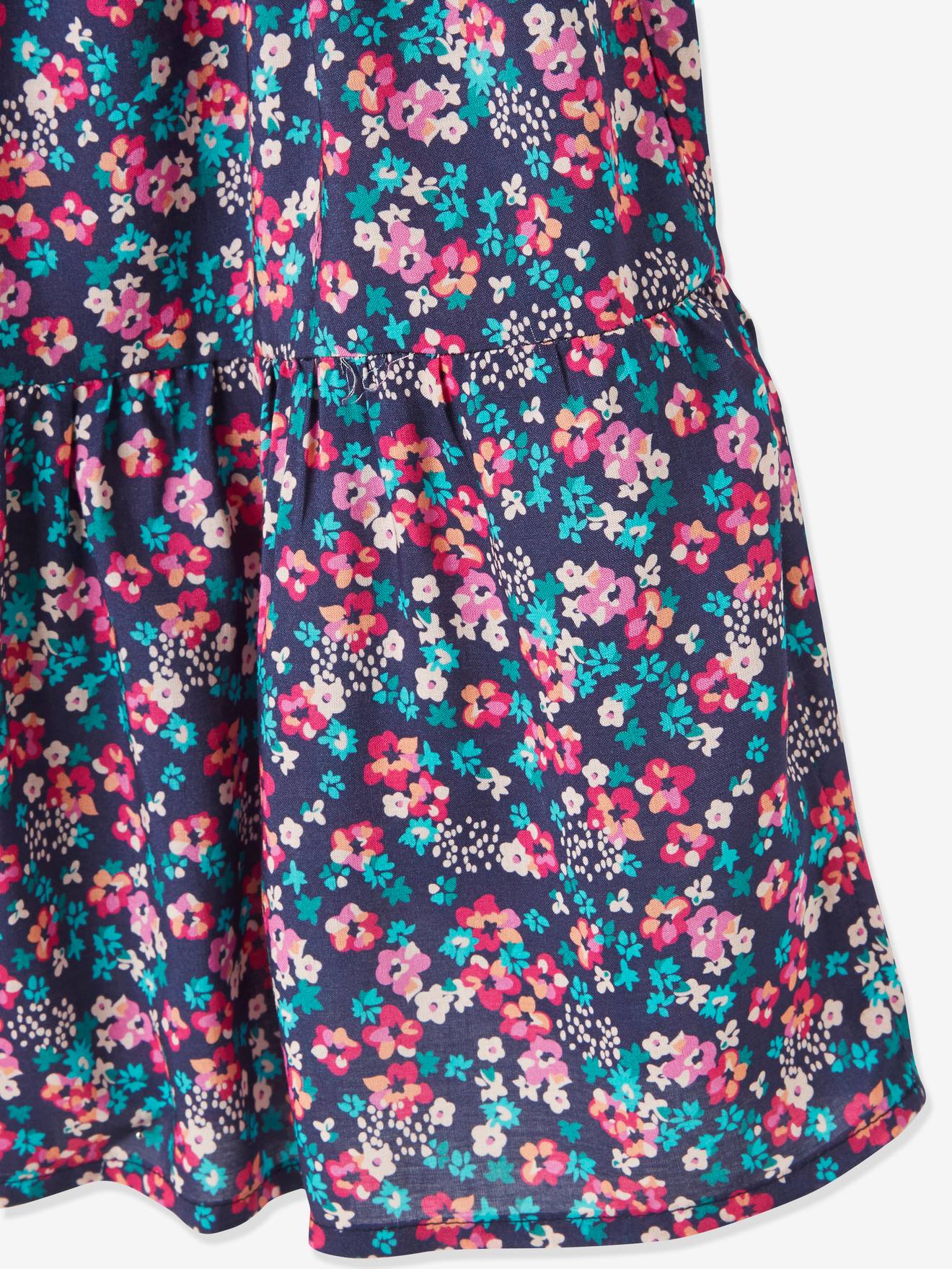 Robe effet portefeuille fille bleu imprimé fleurs