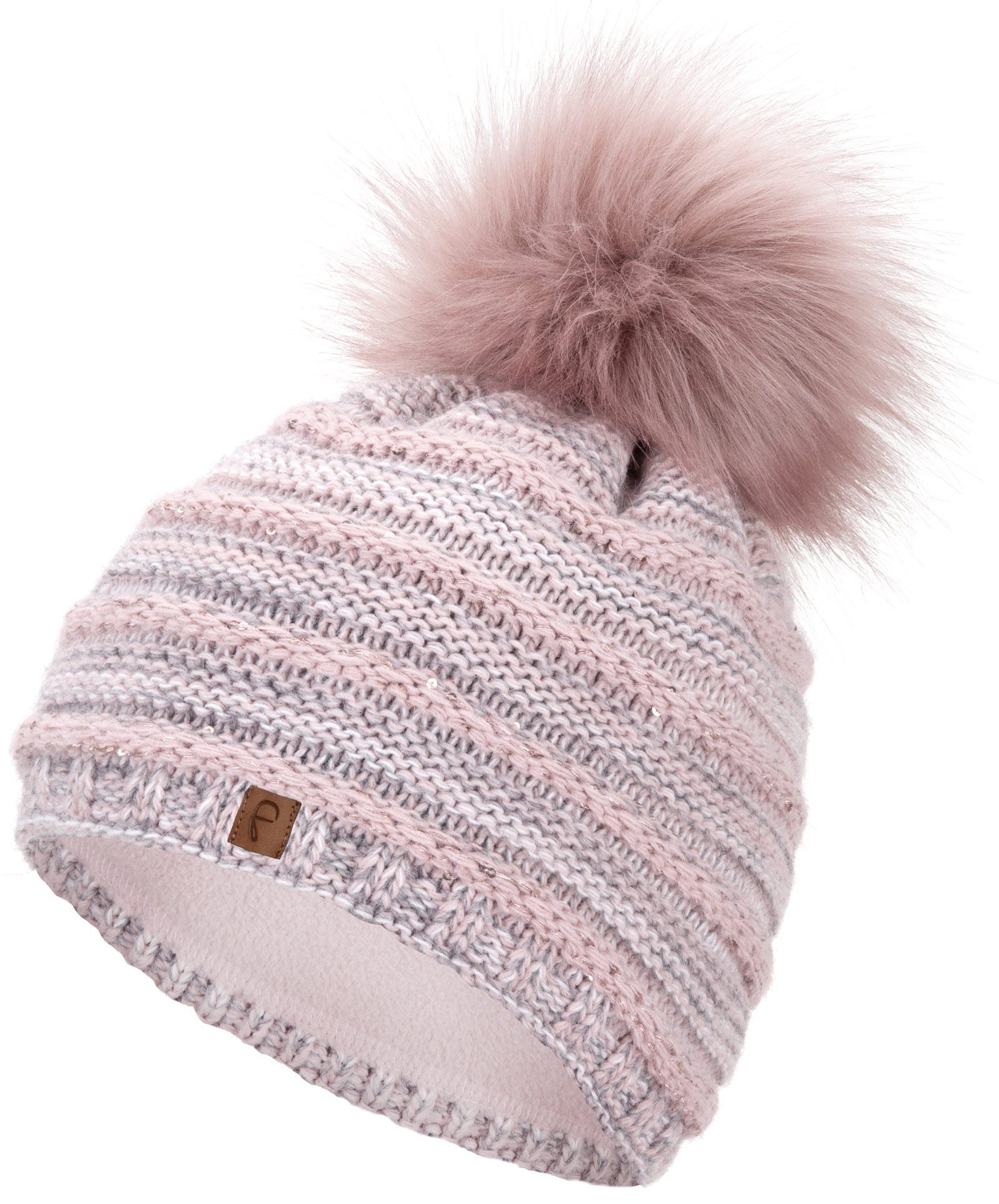 Faera Bommelmütze Wintermütze Damen Bommelmütze Mütze Beanie Haube gefüttert Strickmütze
