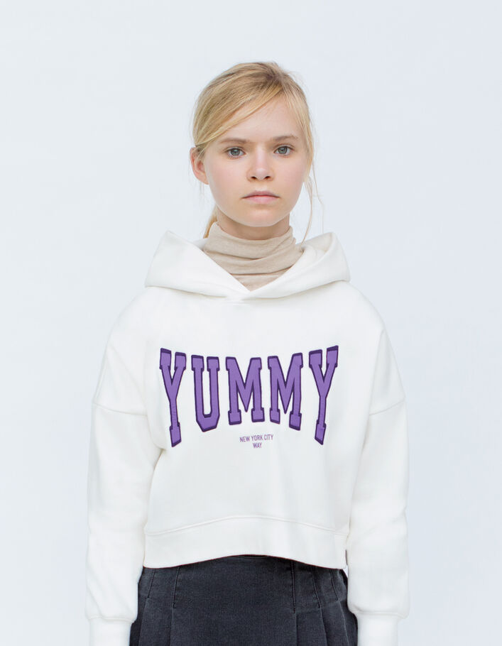 Sweat blanc cassé brodé maxi typo parme fille