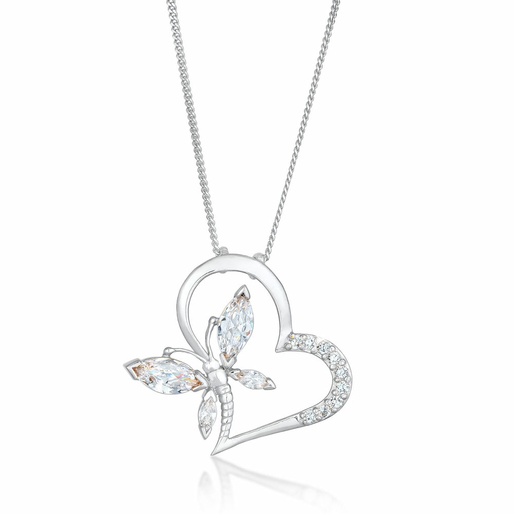 Elli Elli Collier Femmes Pendentif Coeur Papillon Élégant avec Cristal de Zirconium en collier