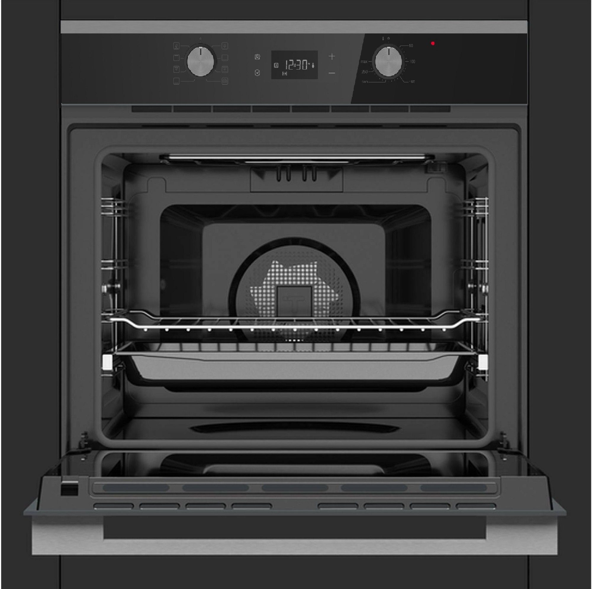 Klugmann Einbaubackofen KO608TCX, mit 1-fach-Teleskopauszug, Aqualystic, Drehspieß, 72 l, Design hochwertige Qualität, 3D Heißluft, Touch