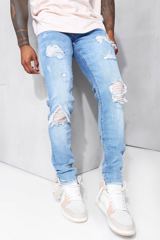 Skinny Stretch Biker-Jeans mit Riss am Knie