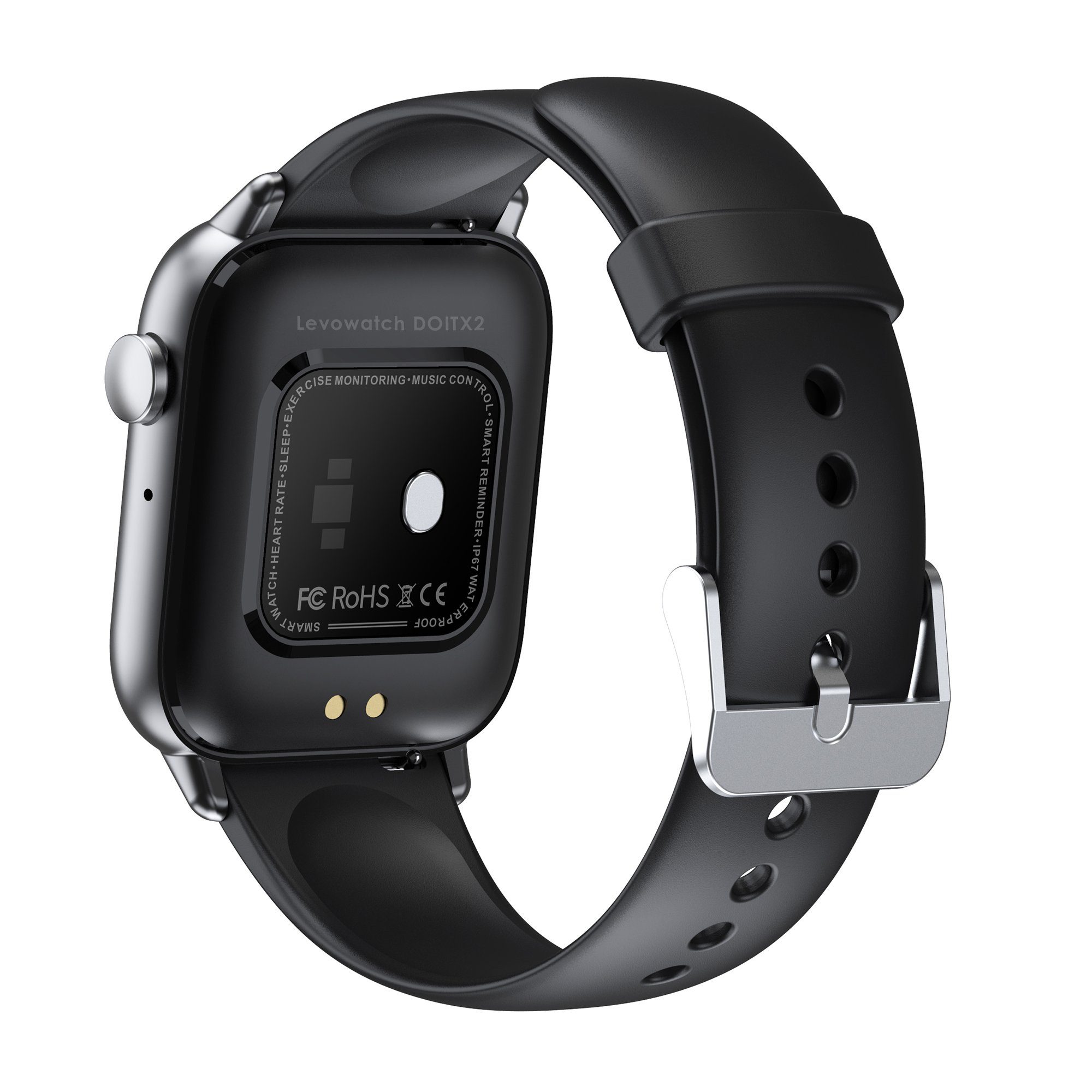 Levowatch DOITX2 Smartwatch (4,3 cm/1,7 Zoll), Wechselband, Telefonie, Thermo, HD 380x320, Echtzeit-HF, Alu-Umrandung, 24 Modi