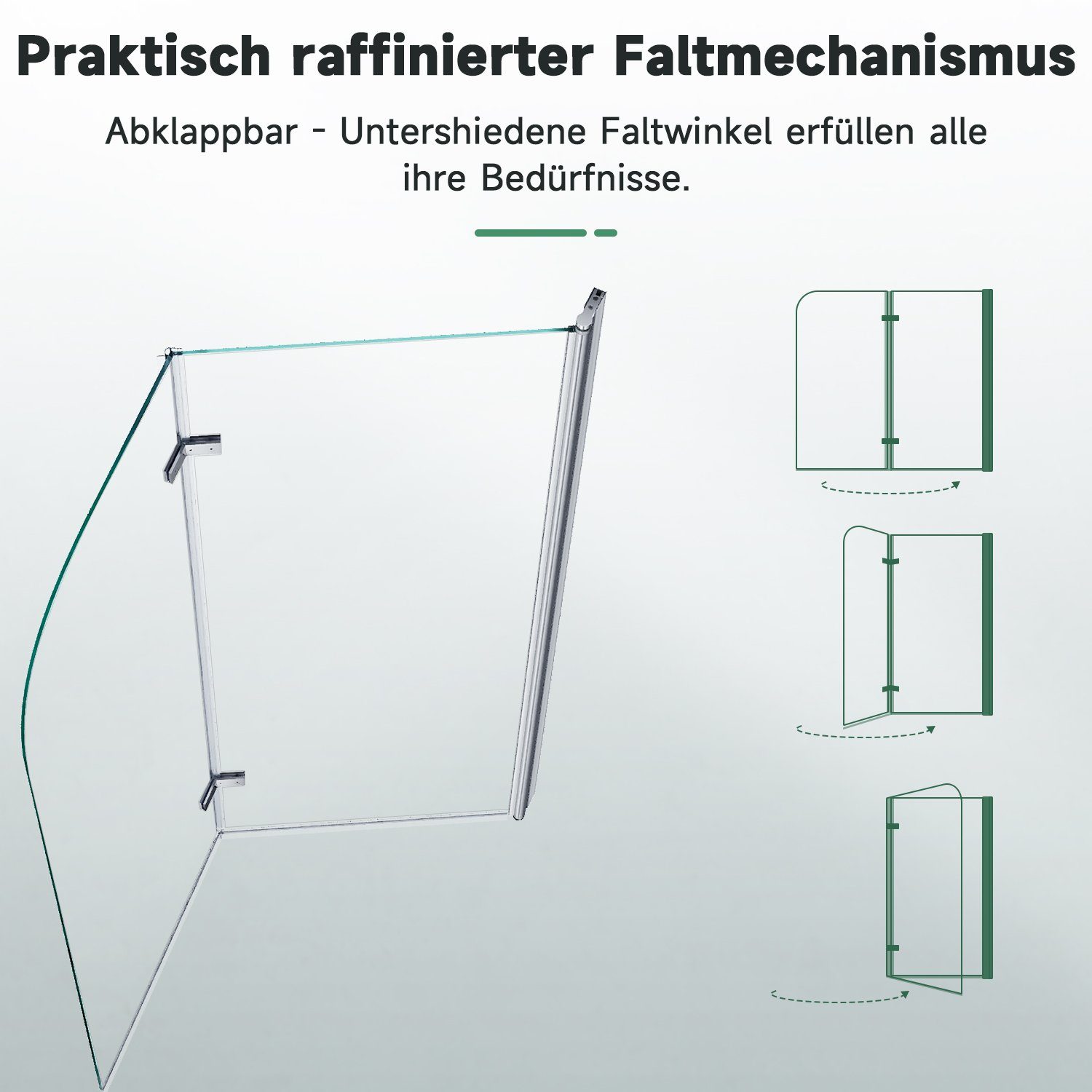 SONNI Badewannenaufsatz 100x130 cm Duschtrennwand Faltwand Faltbar Duschabtrennung, Badewannenfaltwand,2-teilig, Nano Glas,Komfort