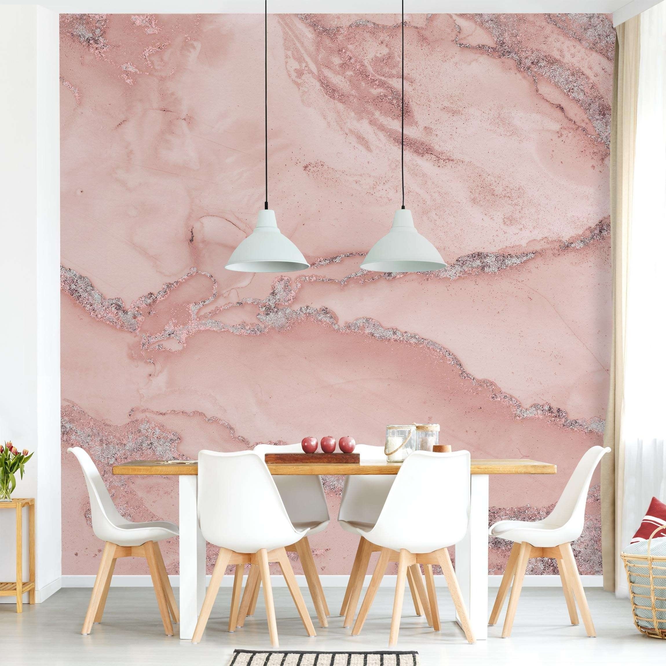 Bilderdepot24 Vliestapete Marmorn Marmor Rose Glitzer Steinoptik 3D-Effekt Industrial Modern, Glatt, Matt, (Inklusive Gratis-Kleister oder selbstklebend), Wohnzimmer Schlafzimmer Küche Flur Fototapete Motivtapete Wandtapete