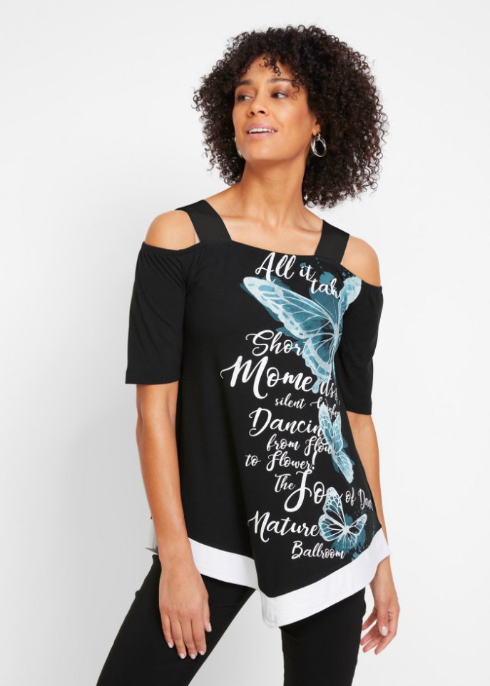 Cold-Shoulder-Shirt mit Druck