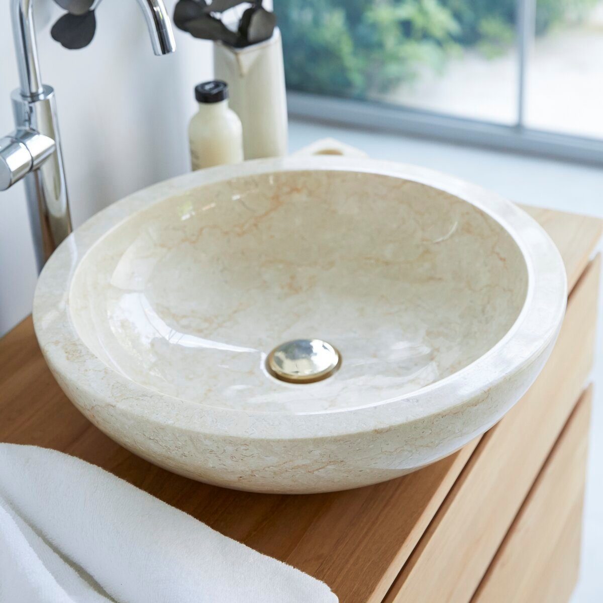Tikamoon Waschbecken Waschbecken aus Marmor cream